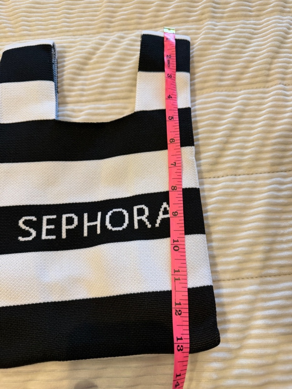 Sephora Black and White Striped Knit Tote with SEPHORA Logo - Picture 2 of 4